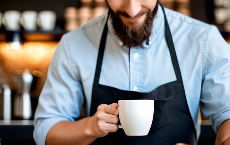 바리스타 자격증과 커피 대회 준비 - **Prompt:** "A vibrant, wide-angle shot of a young adult, around 20-25 years old, with an expression...