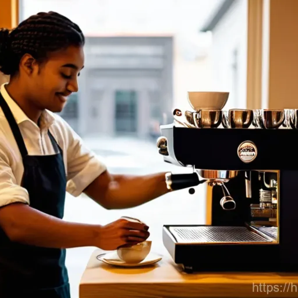 바리스타 자격증을 활용한 부업 - **A Focused Barista Crafting Latte Art at Home**
    "A medium shot of a young, friendly barista, we...