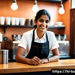 바리스타 자격증과 관련된 법규 - **Prompt:** A confident and skilled Indian barista, a woman in her early 30s, expertly preparing a p...