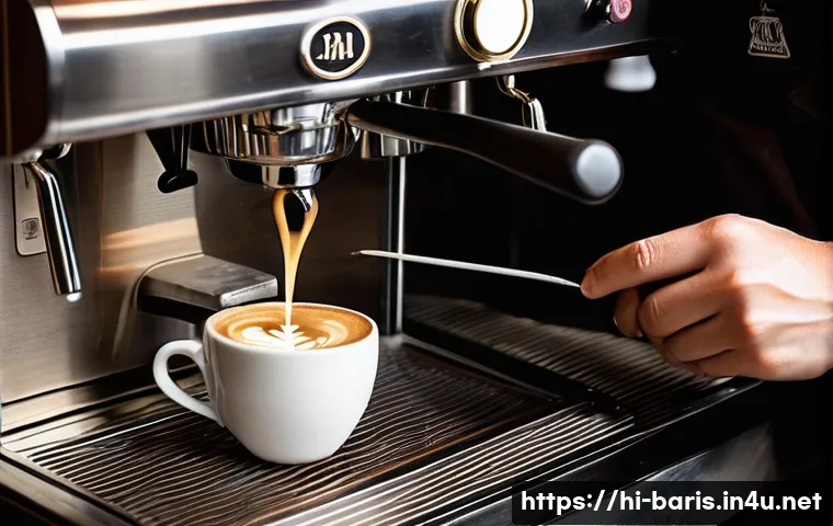 바리스타 자격증과 커피 역사 공부법 - **Prompt 1: Dedicated Barista Crafting Latte Art**
    A close-up, high-angle shot of a focused bari...