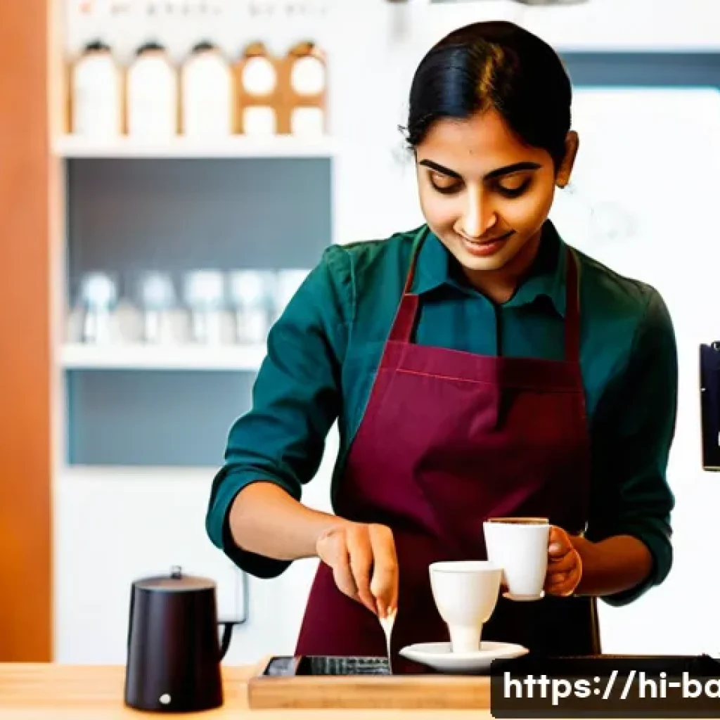 바리스타 자격증 필요성 - **Prompt:** A focused and skilled Indian female barista in her late 20s, wearing a clean, profession...